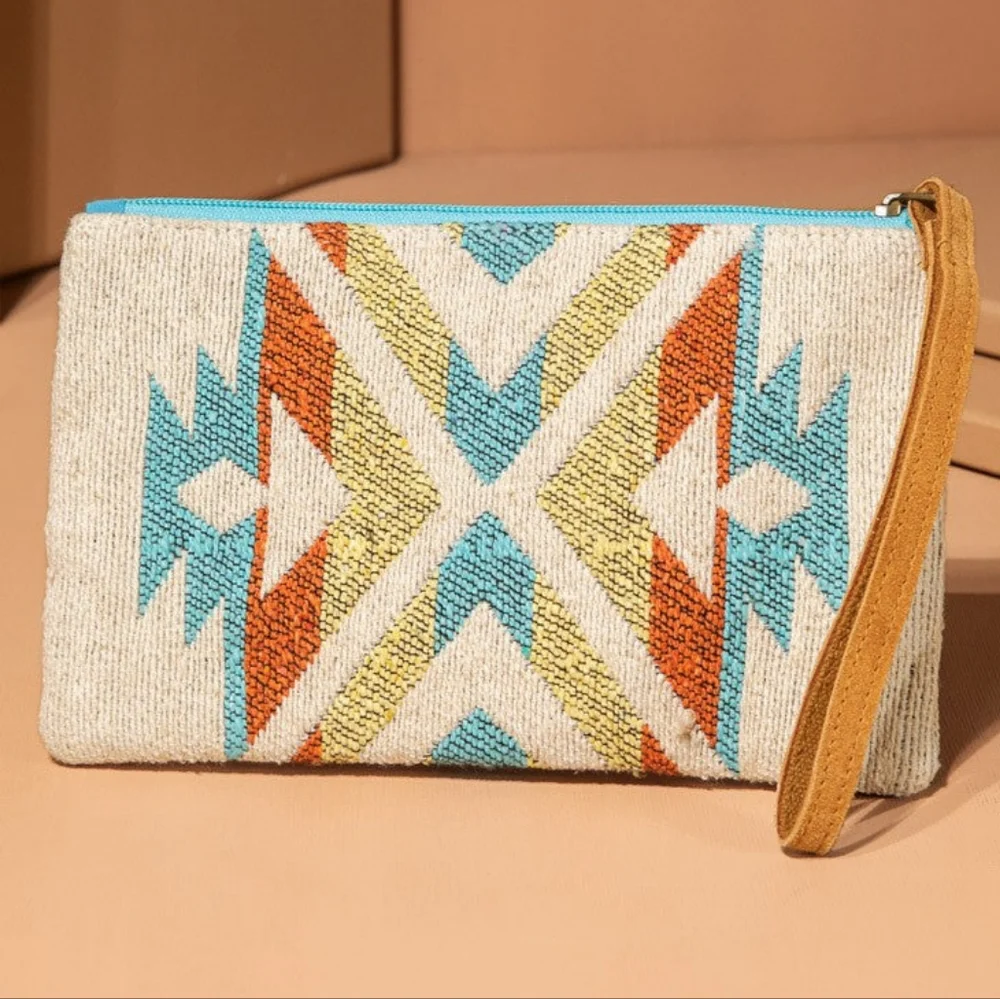 Handmade Hand Beaded Wristlet Clutch - Ethnic Inspired Design - Dyed Fine Cotton - Picture 3 of 6